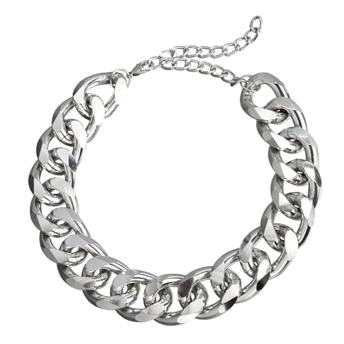 Wiwpar Punk Silver Cuban Link Chain Choker Necklace Chunky Cuban Link Chain Hip Hop Chain Jewelry Curb Cuban Wide Link Chain for Women