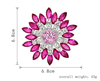 Rhinestone Sunflower Brooch for Women Sparkling Cubic Zirconia Flower Brooch Pin Elegant Large Crystal Floral Lapel Pin Dainty Clothing Hat Bag Accessories Christmas Wedding Bridal Birthday Jewelry - color: Rose Red