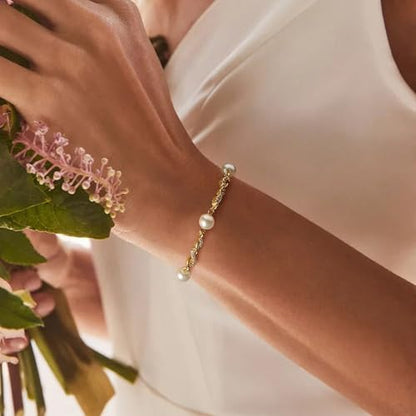 EVER FAITH Gorgeous Cubic Zirconia Pearl Wedding Link Bracelet for Bride | Marquise Teardrop Crystal Bridal Prom Jewelry, for Women Bridesmaids - style: Infinity_Clear Gold-Tone
