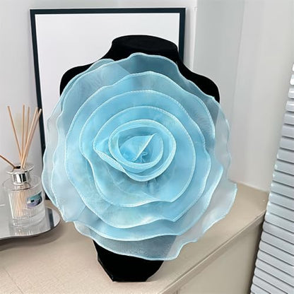 10inch Extra Large Flower Brooch Pin for Women Fashion Dainty Organza Satin Fabric Big Camellia Brooches Lapel Pins Wedding Dance Party Dress Accessories Exaggerated Jewelry Gift - color: 10 inch Blue