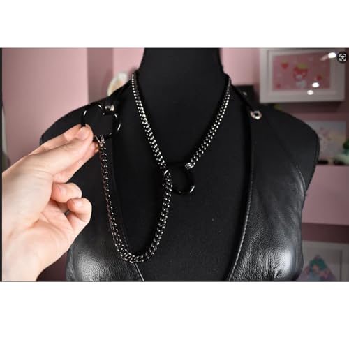 Heart O-ring Slip Chain Necklace For Women Handmade Punk Heart Slip Chain Choker Necklace Stainless Steel Cuban Chain Necklace Punk Rock Collar Necklace Adjustable Lariat Y Necklace ﻿ - color: Black
