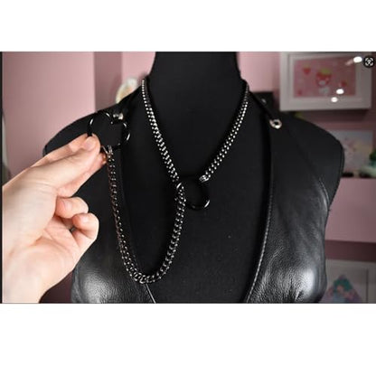 Heart O-ring Slip Chain Necklace For Women Handmade Punk Heart Slip Chain Choker Necklace Stainless Steel Cuban Chain Necklace Punk Rock Collar Necklace Adjustable Lariat Y Necklace ﻿ - color: Black