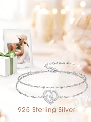 Dorunmo Initial Anklet 925 Sterling Silver Letter A-Z Layered Heart Anklet Beach Jewelry Birthday Gifts for Women - color: B