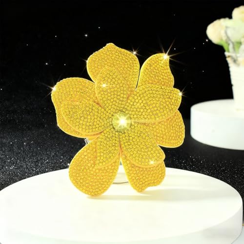 3.74 Inches Rhinestone Camellia Flower Brooch Pins & Hair Clips for Women Elegant Created Crystal Lapel Pin Brooches Wedding Party - color: Yellow