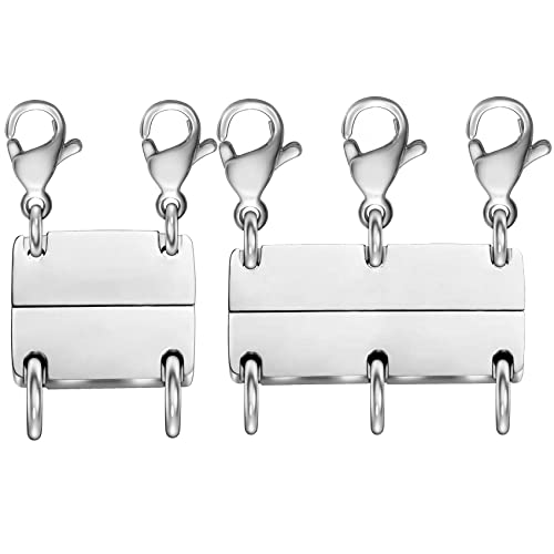 Dailyacc Layering Magnetic Necklace Clasp,18 K Gold and Silver Separator for Stackable Necklaces - color: 2PCS - 2 Silver 3 silver