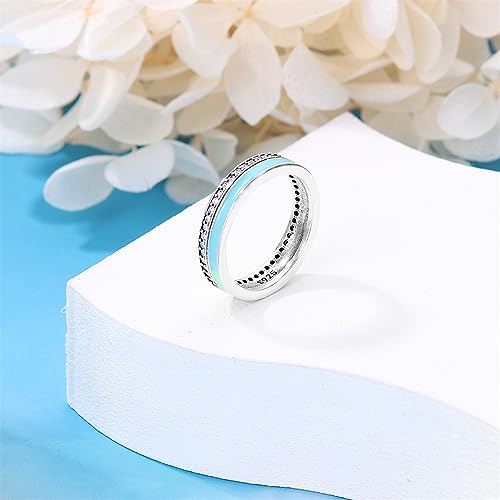 KUNSIR 925 Silver Cubic Zirconia Ring Size 7-9 Wedding Band Sterling Silver Eternity Ring Modern Style - style: Rainbow Ring
