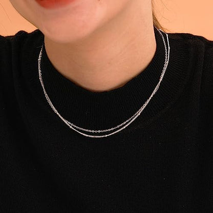 CHESKY 14K Gold Plated Silver Dainty Satellite Choker Necklace for Women | Layered Beaded Chain Necklace, Thin Choker Jewelry, Dainty Gold necklace, Minimalist Trendy Jewelry, Daily Gift for Women - style: Layered Satellite-Silver