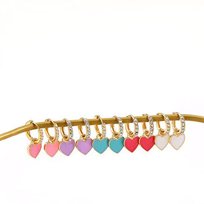 Preppy Love Heart Hoop Earrings for Women Teen Girls Gold Plated Cubic Zirconia CZ Charms Dangle Drop Huggie Small Hoops Cartilage Earring Fashion Colorful Y2K Jewelry Cute Gifts - color: Fuchsia