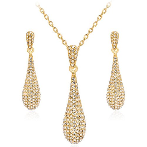 YINLI Full Crystal Rhinestone Gem Tear Drop Pendant Necklace Earrings Jewelry Sets - style: Style01