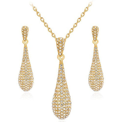 YINLI Full Crystal Rhinestone Gem Tear Drop Pendant Necklace Earrings Jewelry Sets - style: Style01