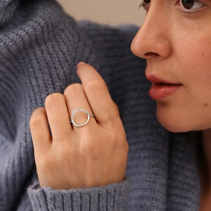 LeCalla 925 Sterling Silver Open Circle, Horseshoe & Tree of Love Designs Finger Ring | Minimalist Wedding Ring Jewelry | Lucky Charm Designs Rings with Cubic Zirconia | Women's Silver Rings - style: Silver CZ Round Circle