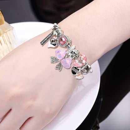 DS Charm Bracelets for Girls Adjustable Silver Stainless Steel Gift Box | Cute Cartoon Charms,Friendship Jewelry,Birthday Gifts,Teen Kid Fit, Tarnish Resistant,Stackable Trendy Daily Wear - style: Silver-butterfly 4