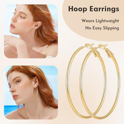 5 Pairs Gold Hoop Earrings for Women, Hypoallergenic Gold Earrings for Women，Stainless Steel Earrings Set, 30/40/50/60/70mm