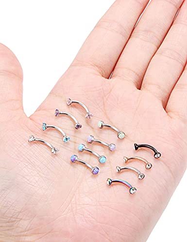 Jenxnjsjo 16g 8/10mm Eyebrow/Rook/Snug/Vertical-Labret/VCH/Snake-Eyes/Anti-Tragus/Cartilage/Daith/Belly-Button/Bridge/Hood/Surface Curved Barbell Piercing Jewelry for Women Men - color: Opal-B / CZ-P / CZ-B, size: 8mm