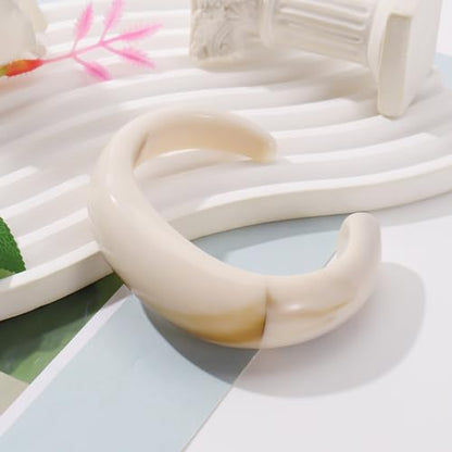Firstmeet Chunky Bold Open Cuff Acrylic Bangle - Oversized Wrist Statement Bracelet for Edgy Style - color: Beige