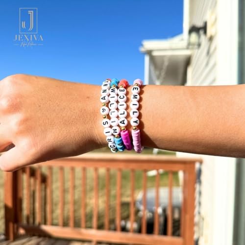 Customized Name Bracelet for Couples, Family, Friends, Personalized Bracelet with Names, Crystal Beads and elastic stretch - style: Heishi