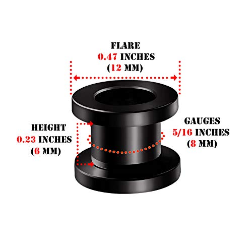 Pair of 316L Surgical Steel Black Anodized Screw-fit Piercing Jewelry Ear Stretching Lobe Plugs flesh Tunnel Earring - style: B01 2Pcs 0g (8mm)