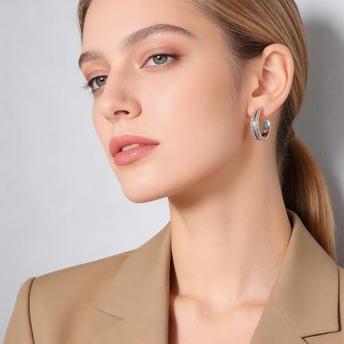 Gold Plated Chunky Hoop Earrings for Women - Stylish Statement Twisted Rope C Shaped Hoop Earrings Fashion Jewelry Gift - color: mix metal