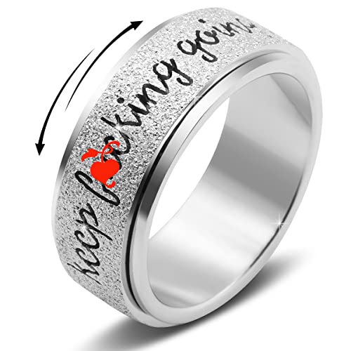 OreilleStar Titanium Stainless Steel Anxiety Ring for Women Men Fidget Spinner Ring, Size 6-12, Width 6MM, 5-Color: Rose Gold-Rainbow-Silver-Black-Blue - color: Silver_keep going_8mm