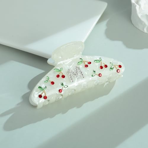 LILIE&WHITE Christmas Gift Acrylic Cherry Letter Hair Clips For Women | With RhinestonesInitial Hair Claws For Thick Hairs Trendy Monogram Large Clips Fashion Big Claw Clip Jewelry Gift Alphabet M - color: HC22959M