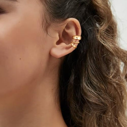 OOOPEL 3 Pairs 14K Gold Plated Ear Cuffs Non Piercing Lightweight Stackable Chunky Earring Cuff for Women Adjustable Non-Fading Fake Earrings Suitable for Christmas Gift - style: Chunky