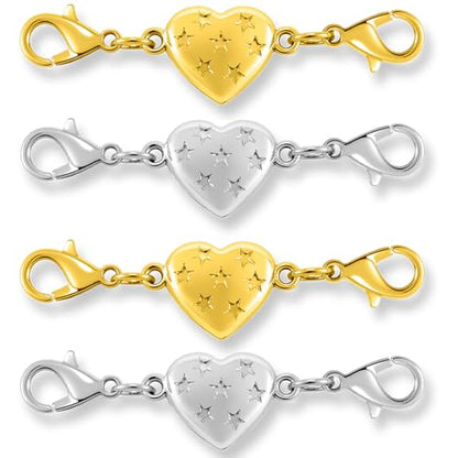 Magnetic Clasp Converter, Heart Design Lobster Clasps for Necklaces and Bracelets, Gold and Silver (2golden+2silvery) - color: 2golden+2silvery