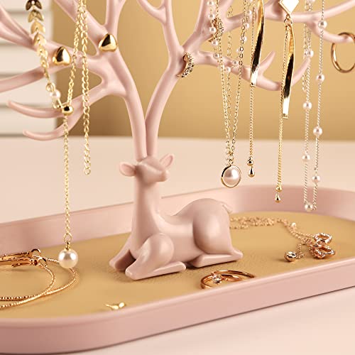 MORE&LESS Antlers Jewelry Display Stand,Tree Tower Rack Hanging Organizer for Ring Earrings Necklace Bracelet - color: A Light Pink