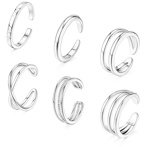 SONNYX 14K Gold Silver Toe Ring for Women | Non Tarnish Adjustable Simple Open Band Toe Rings Summer Beach Foot Jewelry for Women - color: Silver 2