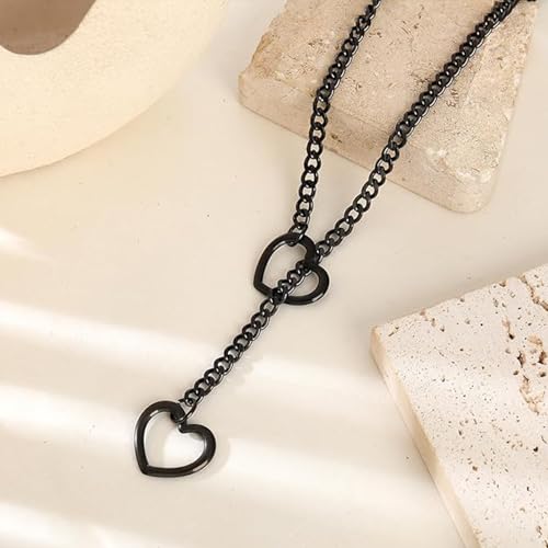 MIFYNN Heart O ring Slip Chain Necklaces for Women Stainless Steel Cuban Chain Bar Necklace Punk Rock Collar Necklace Handmade Adjustable Lariat Y Necklaces for Men - color: Black