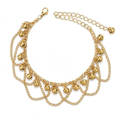 Ankle Bracelets for Women Gold Anklet Set Boho Vacation Gift | Gold anklet set for women 5 styles with matching gift pouch.Boho adjustable non-tarnish jewelry.Perfect present idea. - color: Goldbell