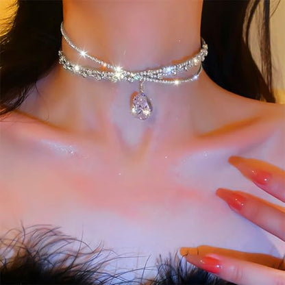 JEAIRTS Rhinestone Choker Necklace Silver Diamond Chain Jewerly for Women | Sparkly Multi-row Crystal Chokers Women's Wedding Prom Formal Jewelry Accessories - color: Style 4