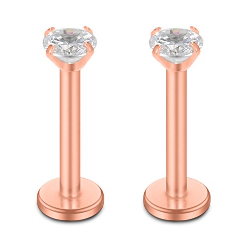 SCERRING 16G Lip Rings Clear CZ Labret Monroe Lip Ring Tragus Nail Helix Earring Stud Piercing Jewelry Bar Length 6mm 8mm 10mm - style: 6PCS - 8mm Rose Gold
