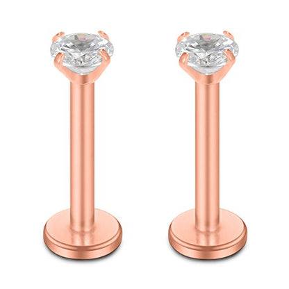 SCERRING 16G Lip Rings Clear CZ Labret Monroe Lip Ring Tragus Nail Helix Earring Stud Piercing Jewelry Bar Length 6mm 8mm 10mm - style: 6PCS - 8mm Rose Gold