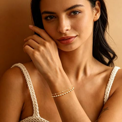 Gold Bracelets for Women Trendy Layered Dainty Bracelet | Minimalist Stack Bead Chain Gold Plated Stainless Steel Bracelets Fashion Waterproof Jewelry Gift for Women Mother's Day