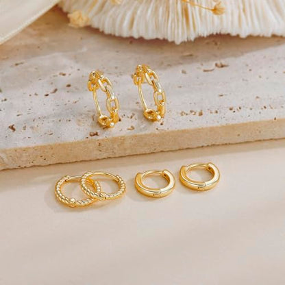 Risamil 3Pairs Gold Hoop Earrings for Women Trendy, 14K Gold Plated Hoops Huggie Earrings Dainty Chunky Earring Stacks Cute Earring Set Gold Jewelry Set for Women Gifts Fashion Accessories - color: 3 pair gold earrings4