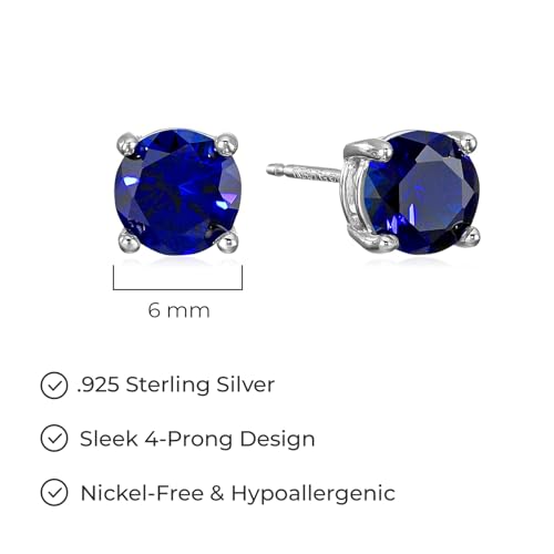 Amazon Essentials Sterling Silver Round Birthstone Stud Earrings - color: Created Blue Sapphire, September