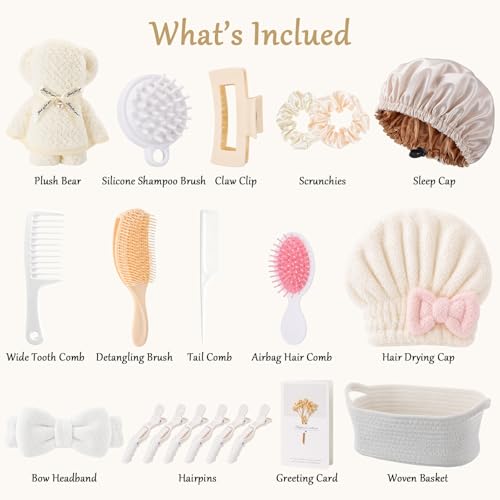 20 Pcs Gift Basket for Women Hair Care Pack Includes Self Care Beauty Set Hair brush Set for Women, Mom Friend Sister Wife Grandma Girlfriend Daughter (White) - color: White