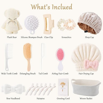 20 Pcs Gift Basket for Women Hair Care Pack Includes Self Care Beauty Set Hair brush Set for Women, Mom Friend Sister Wife Grandma Girlfriend Daughter (White) - color: White