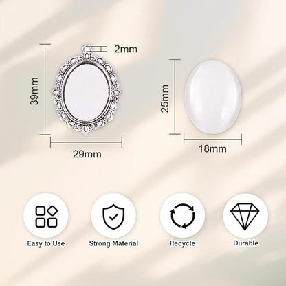 20Pcs Photo Charms Cabochon Blanks Set 10Pcs Large Oval Pendant Trays with 10 Glass Cabochons for Memorial Jewelry Making Bridal Bouquet Charms DIY - color: 5 Colors