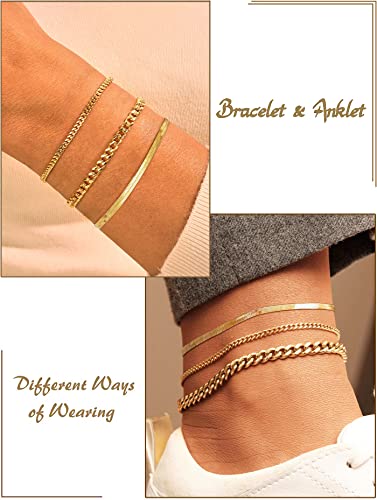 DEARMAY Gold Anklets for Women Waterproof | Non Tarnish14K Gold Plated Ankle Bracelets Set Stack, Summer Beach Jewelry Gifts for Vacation - color: Gold Anklet-B