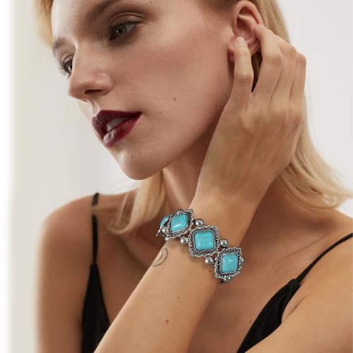 Turquoise Beaded Stretch Bracelets Bohemian Stackable Bracelets Y2K Summer Beach Bracelets Jewelry for Women - color: Silve-A