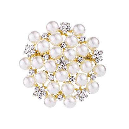 Fashion Elegant Pearl Crystal Snowflake Brooch Pin for Women Girls Wedding Soiree Party Jewelry - color: Gold