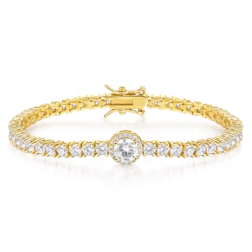 18K Gold Plated 3.0mm Bracelet Classic Hypoallergenic Cubic Zirconia Tennis Bracelet for Women 6.5-8.5 Inch - color: Gold, size: 7.5inch