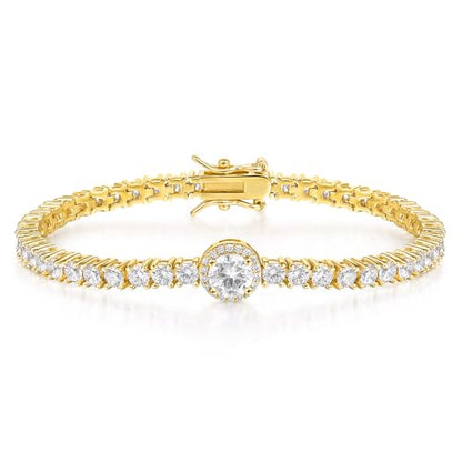 18K Gold Plated 3.0mm Bracelet Classic Hypoallergenic Cubic Zirconia Tennis Bracelet for Women 6.5-8.5 Inch - color: Gold, size: 7.5inch