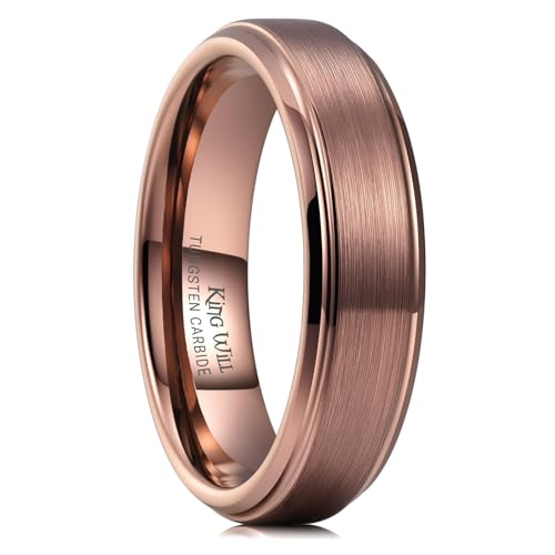 King Will Classic Tungsten Wedding Band for Men, 6/7/8/9/10mm Widths, Polished Finish Step Edge Matte Rings Comfort Fit - color: Brown-6mm