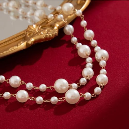 Long Necklaces for Women Pearl Necklaces for Women Long Chain Necklace Dainty Layered Pearl Necklace Statement Sweater Strand Chain Jewelry - color: Gold pearl