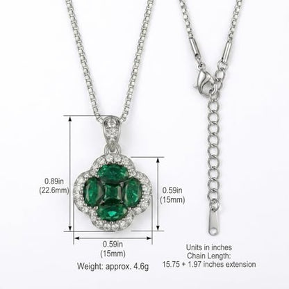 Green/Blue Zircon 4-Leaf Clover Jewelry Set – Necklace, Ring, Earrings – Women's Wedding & Evening Gift for Wife, Girlfriend, Mother – Comes with Gift Box - color: Green Necklace