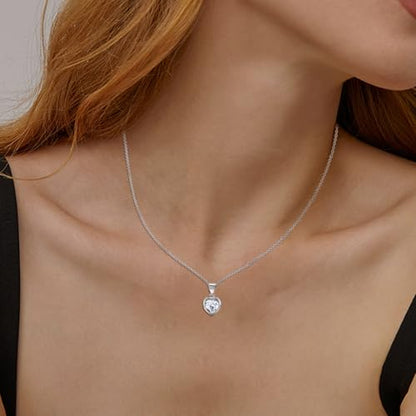 Heart Necklace for Women - Sterling Silver Small Love Heart-Shaped Pendant Necklace Hypoallergenic Cubic Zirconia Adjustable Charm Necklaces Gifts for Her