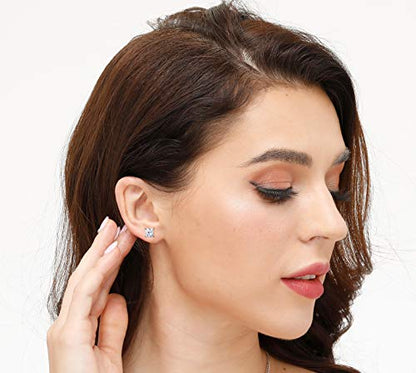 925 Sterling Silver Stud Earrings, 4 Pairs Square Cubic Zirconia Stud Earrings Set for Women Men 3 4 5 6mm - color: E-Gold 3/4/5/6mm