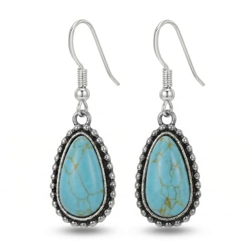Turquoise Earrings for Women,Small Dangle Earrings,Boho Turquoise Earring with Teardrop Dangle Western Accessories - color: Gold 2